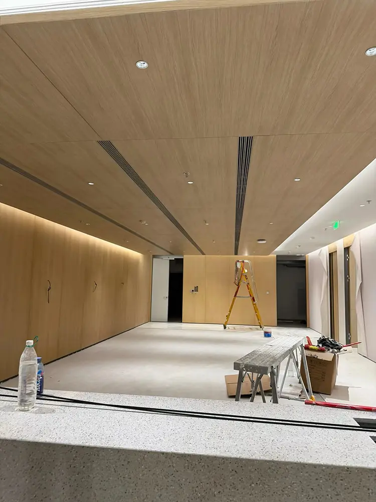 How to Choose an Aluminum Baffle Ceiling Manufacturer for Commercial Projects Likton aluminum ceiling panels installed in a commercial interior project