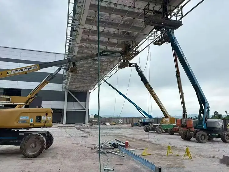 Likton aluminum facade installation with lifting equipment and exterior wall panels