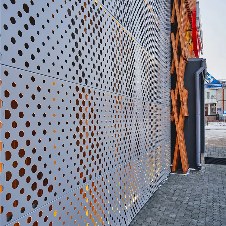 Revolutionize Your Building with Perforated Aluminum Panels: The Ultimate Decorative Solution Likton perforated aluminum facade panels with round hole pattern on building exterior