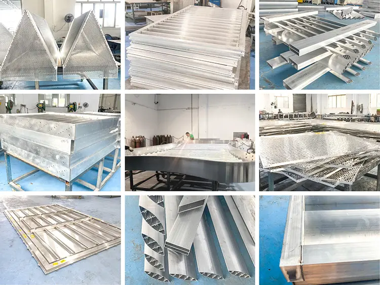 Laser Cutting vs Punching Aluminum Panels: What to Choose Workshop collage showing formed, perforated and reinforced aluminum panel fabrication