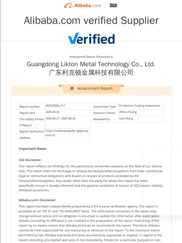 Alibaba.com verified supplier assessment report by SGS