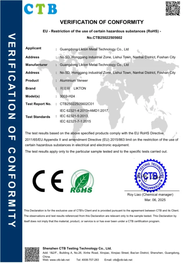 CTB verification of conformity, EU RoHS directive and CE marking